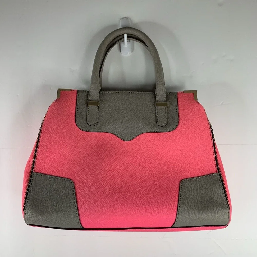 Rebecca Minkoff Amorous Satchel Bright Pink Gray Leather Bag Crossbody Strap